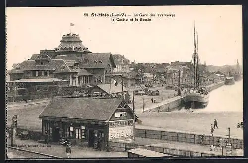 AK St-Malo, La Gare des Tramways le Casino et le Bassin