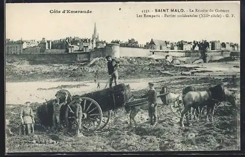 AK Saint Malo, La Récolte du Goémon Les Remparts, Parties occidentales, XIIIe siècle