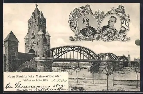 AK Wiesbaden, Neue Rheinbrücke, Grossherzog Ernst Ludwig von Hessen, Kaiser Wilhelm II.