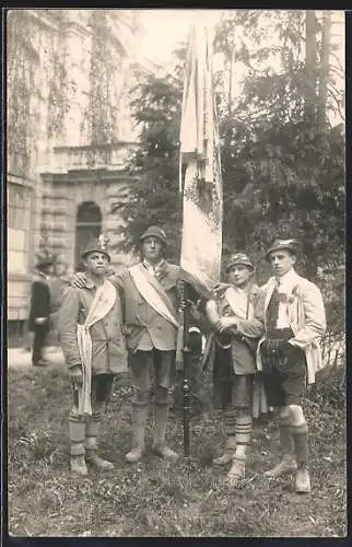 Foto-AK Göggingen b. Augsburg, Erinnerung an die Fahnenweihe 1925