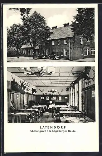 AK Latendorf /Segeberger Heide, Lindemanns Gasthaus, Innen- und Aussenansicht