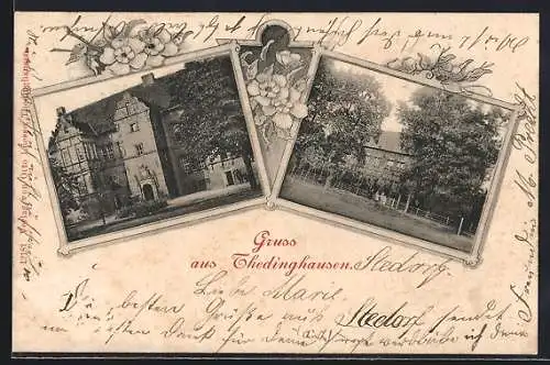 AK Thedinghausen, Blick auf ein Gebäude und Partie mit Bäumen