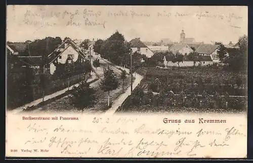 AK Kremmen, Berlinerstrasse mit Panorama