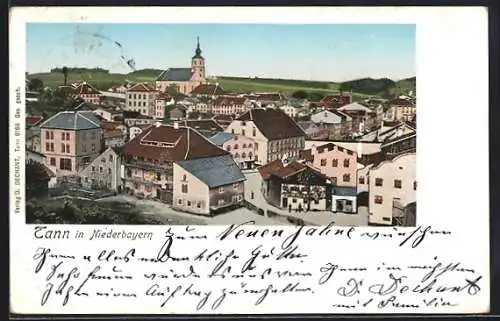 Goldfenster-AK Tann / Dietfurt, Ortsansicht mit leuchtenden Fenstern