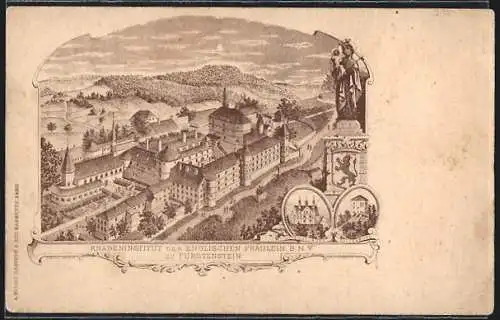 Lithographie Fürstenstein / Niederbayern, Knabeninstitut der englischen Fräulein B. M. V.