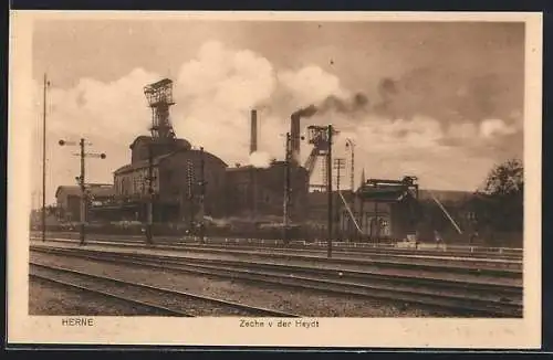 AK Herne, Zeche von der Heydt mit Bahnschienen