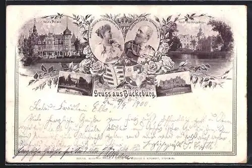 AK Bückeburg, Fürst Georg und Fürstin Marie zu Schaumburg-Lippe, Residenzschloss, Neues Palais