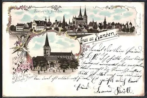 Lithographie Xanten, St. Victor Dom und Michaels-Kapelle