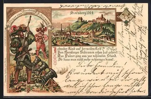 Lithographie Hornberg / Schwarzwald, Gruss vom Hornberger Schiessen, Teilansicht 1564