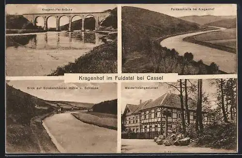 AK Kragenhof bei Cassel, Walderholungsstätte, Kragenhofer Brücke, Fuldaschleife