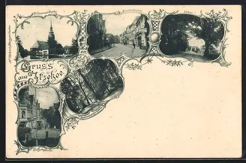 AK Itzehoe, Breitestrasse, St. Laurentiikirche, Feldschmiede und Fähre