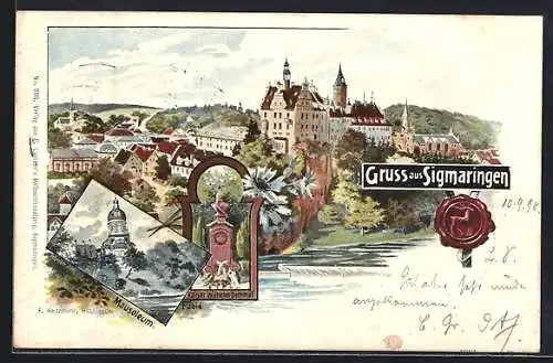 Lithographie Sigmaringen, Mausoleum, Panorama