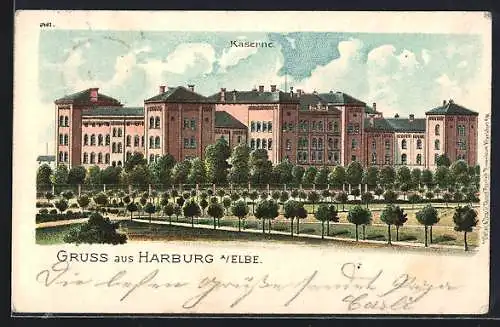 Lithographie Hamburg-Harburg, Blick auf die Kaserne
