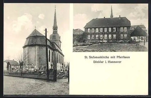 AK Dinklar i. Hannover, St. Stefanuskirche mit Pfarrhaus