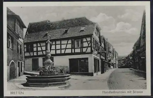 AK Bretten, Hundlesbrunnen mit Strasse