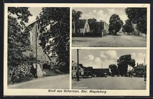 AK Schermen /Magdeburg, Breitestrasse, Chausseestrasse, Kirche