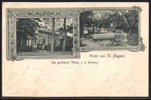 AK St. Magnus, Gasthaus Im grünen Thal, Garten