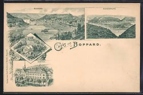 Lithographie Boppard, Pension Henzler, Seminar, Vierseenplatz