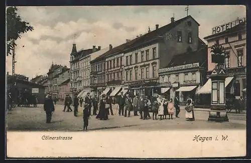 AK Hagen i. W., Cörnerstrasse mit Hotel Union