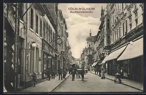 AK Köln-Mülheim, Buchheimerstrasse mit Passanten und Geschäften