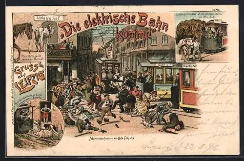 AK Hamburg, elektrische Bahn kommt!, Momentaufnahme, Schlachthof, unangenehmer Zusammenstoss, Strassenbahn