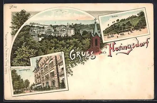 Lithographie Heringsdorf / Ostseebad, Seeschloss, Kulm, Panorama