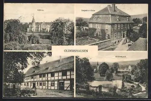 AK Oldershausen / Northeim, Gasthaus und Bäckerei zur Altenburg, Inspektor-Haus, Schloss, Schlosspark