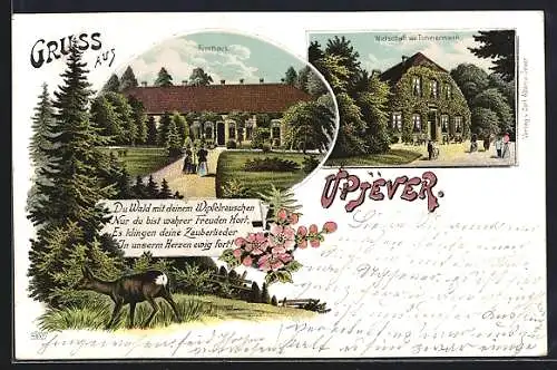 Lithographie Upjever, Gasthaus von Timmermann, Forsthaus