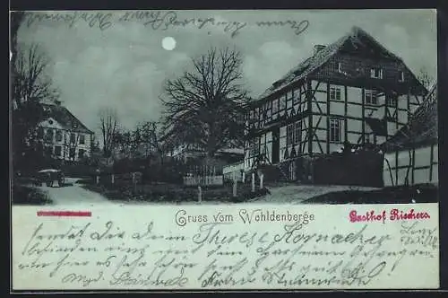 Mondschein-AK Wohldenberg, Gasthof Riechers mit Ortspartie