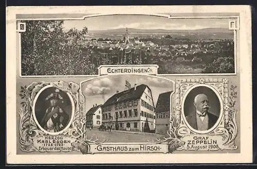AK Echterdingen a. F., Gasthaus zum Hirsch, Graf Zeppelin