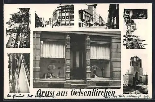 AK Gelsenkirchen, Bahnhofstrasse mit Geschäften, Warenhaus, Städt. Strandbad Grimberg