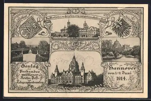 AK Hannover, Gautag des Verbandes mittlerer Reichspost- und Telegraphenbeamten 1914, Ortsansichten