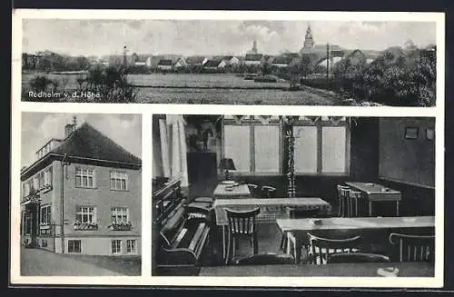 AK Rodheim v. d. Höhe, Gasthaus Herm. Hensel, Ortsansicht mit Kirche