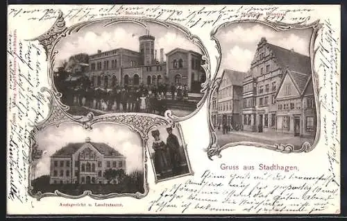 AK Stadthagen, Städtische Brauerei, Bahnhof, Amtsgericht