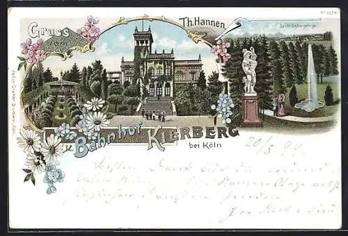 Lithographie Brühl / Köln, Bahnhof Kierberg von Th. Hannen, Sicht zum Ort