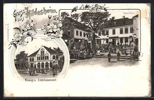 Lithographie Hildesheim, Gasthaus Knaup`s Etablissement, Restauration