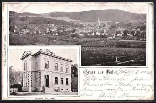 AK Balve, Kaiserl. Post-Amt, Ortsansicht aus der Vogelschau