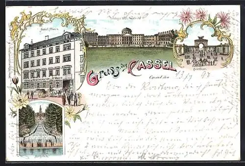Lithographie Kassel, Hotel Maus, Auetor, Herkules