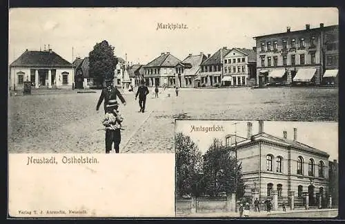 AK Neustadt /Ostholstein, Café Stadt Hamburg, Marktplatz, Amtsgericht