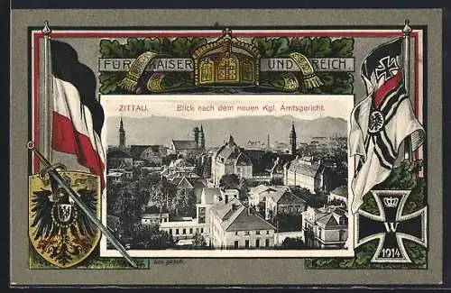 AK Zittau, Blick nach dem neuen Kgl. Amtsgericht, Eisernes Kreuz