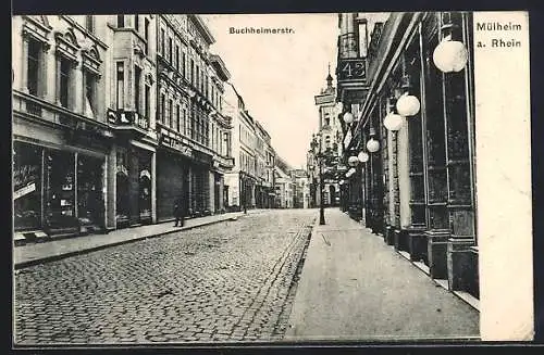 AK Mülheim a. Rhein, Geschäfte in der Buchheimerstrasse