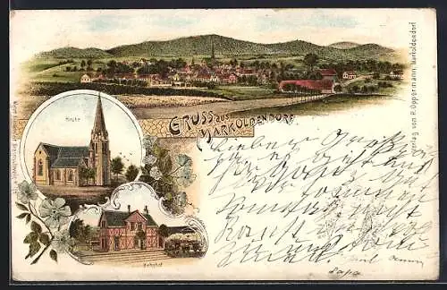 Lithographie Markoldendorf, Bahnhof, Kirche, Ortsansicht