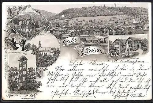 Lithographie Hofheim / Taunus, Vincentshaus, Meisterturm, Kurhaus