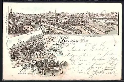 Lithographie Steele, Teilansicht, Postamt