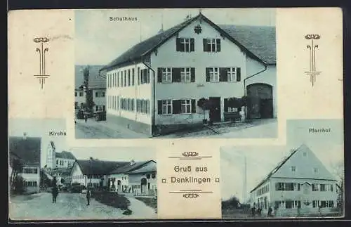 AK Denklingen / Landsberg, Schulhaus, Kirche, Pfarrhof