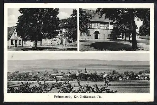 AK Frömmstedt /Th., Gemeinde-Gasthaus, Gemeinde-Backhaus, Ortsansicht