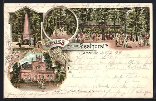 Lithographie Bemerode, Gaststätte Seelhorst und Denkmal