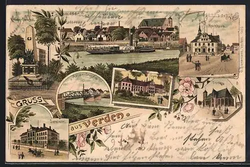 Lithographie Verden, Gymnasium, Seminar, Aller-Brücke