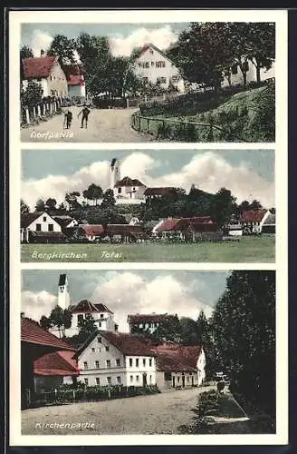 AK Bergkirchen b. Dachau, Dorfpartie, Kirchenpartie, Totalansicht