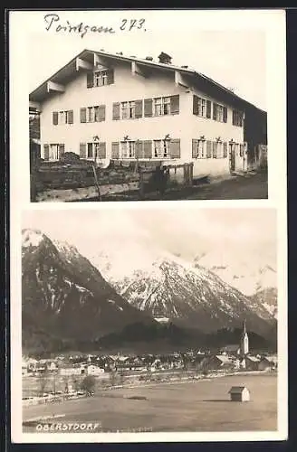 AK Oberstdorf, Haus an der Luitpoldstrasse, Ortsansicht mit Gebirgspanorama